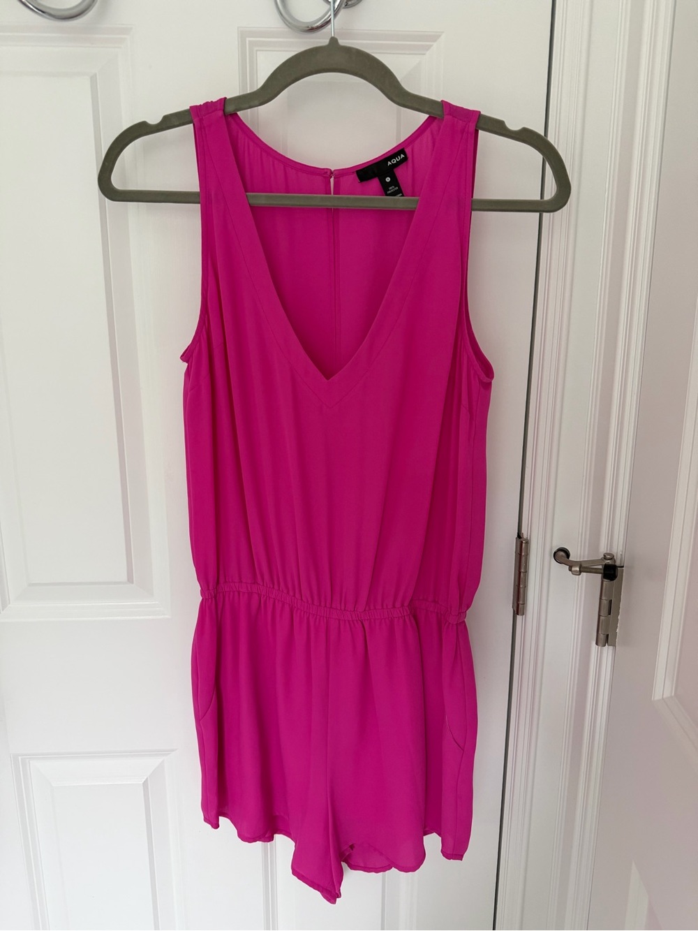 Aqua Bright Fuchsia Sleeveless V-Neck One-Piece Romper